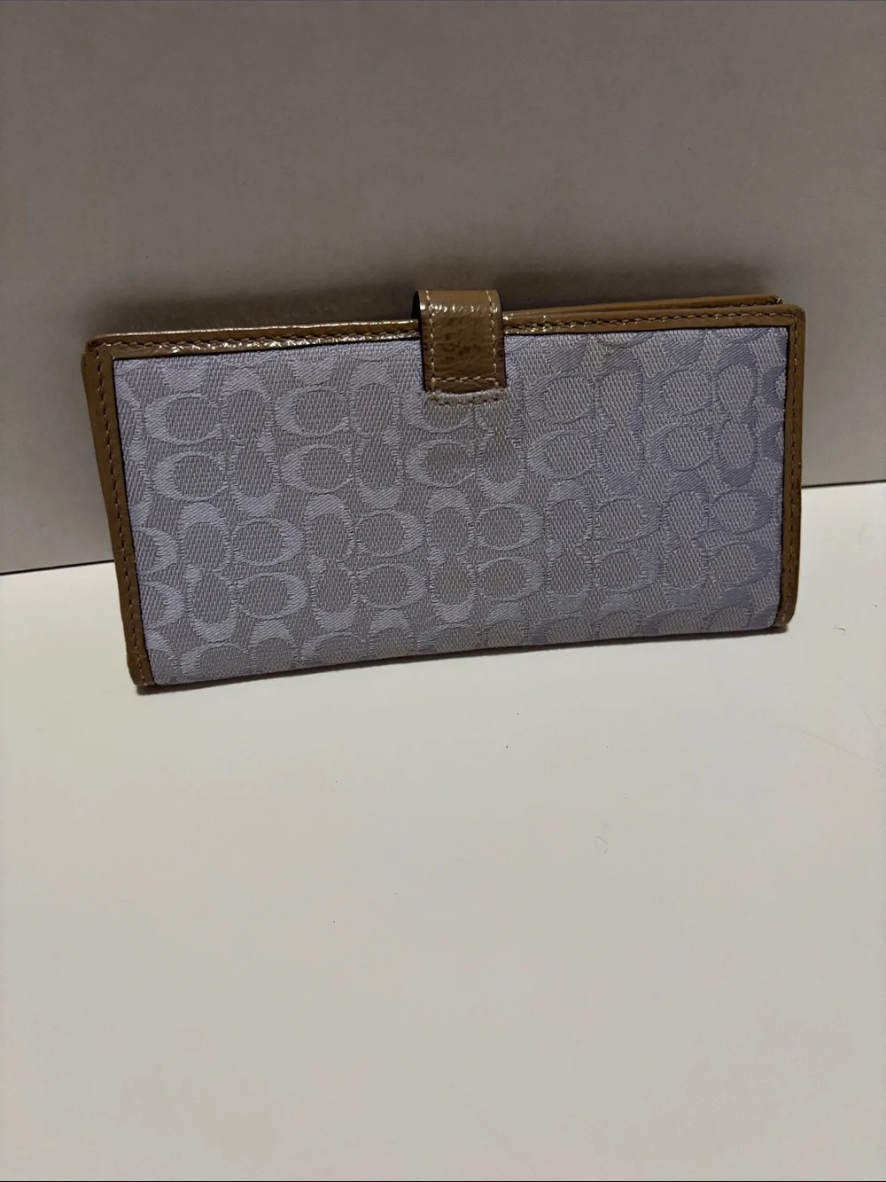 Coach Lavender Signature Continental Wallet with Tan Trim